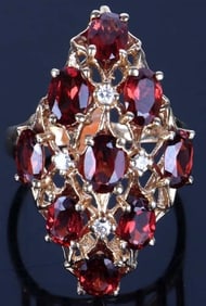 ART DECO GARNET DIAMOND 14K YELLOW GOLD RING