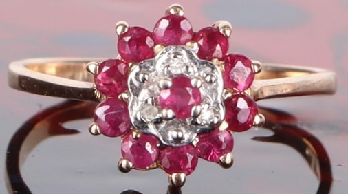 14K YELLOW GOLD RUBY DIAMOND LADIES RING