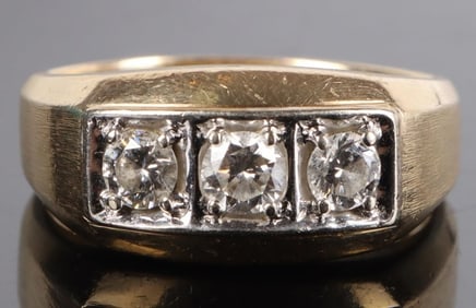 14K TWO-TONE GOLD MENS RING W/ 3 DIAMONDS