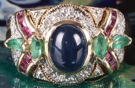 14K GOLD RING W/ DIAMONDS SAPPHIRE RUBY EMERALD