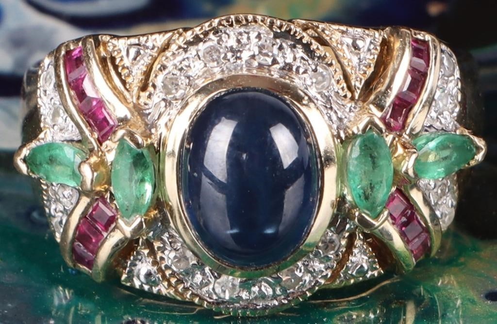 14K GOLD RING W/ DIAMONDS SAPPHIRE RUBY EMERALD (1 of 4)