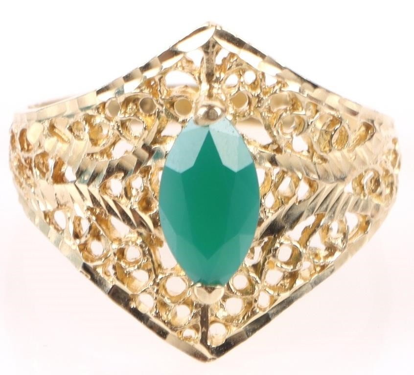 14K YELLOW GOLD MARQUISE EMERALD LADIES RING (1 of 3)