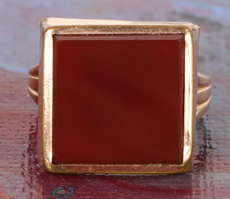 CARNELIAN SQUARE-CUT 14K GOLD LADIES RING (1 of 3)