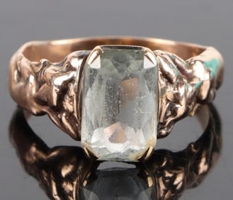 14K AQUAMARINE FIGURAL BAND LADIES RING