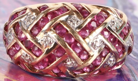 10K YELLOW GOLD LADIES RUBY & DIAMOND RING
