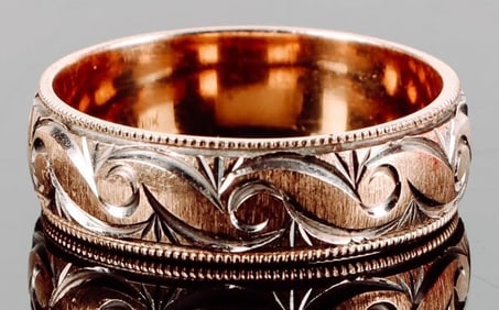 10K YELLOW GOLD ENGRAVED MEN'S BAND RING