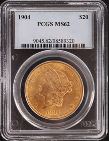 1904 P GOLD LIBERTY DOUBLE EAGLE $20 PCGS MS62