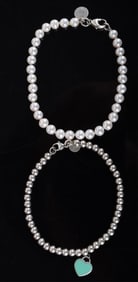 TIFFANY & CO LADIES STERLING BRACELETS W/ PEARL--2