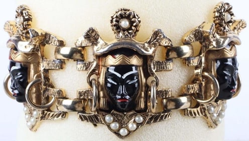 1940'S SELRO SELINI LARGE ENAMELED DEITY BRACELET
