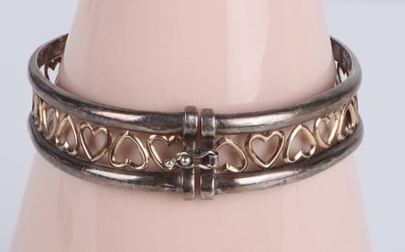 14K YELLOW GOLD & STERLING SILVER HEART BRACELET
