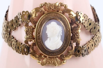 ANTIQUE 14K YELLOW GOLD LADIES CAMEO BRACELET
