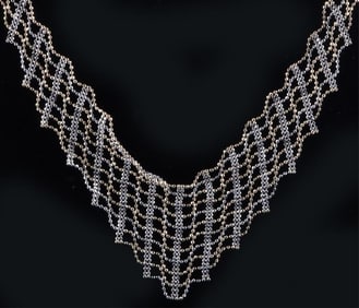 14K YELLOW & WHITE GOLD MESH BEAD LADIES NECKLACE