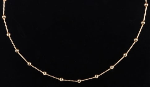 14K YELLOW GOLD BEADED LADIES NECKLACE