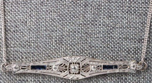 14K GOLD & 0.925 SILVER DIAMOND SAPPHIRE NECKLACE