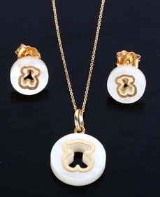TOUS DESIGNER 18K YELLOW GOLD MOP JEWELRY SET