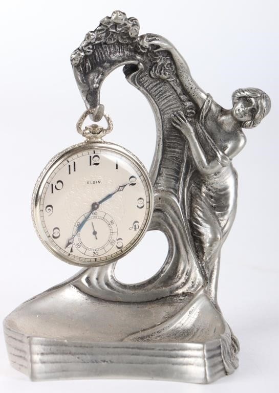 ELGIN ANTIQUE GOLD FILLED POCKET WATCH W/ STAND (1 of 5)