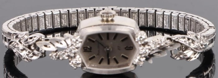 BULOVA 14K WHITE GOLD DIAMOND 23 JEWEL WOMEN WATCH