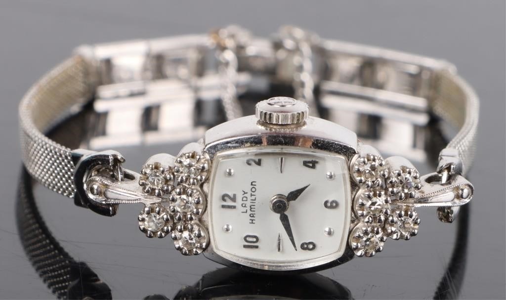 LADY HAMILTON 14K WHITE GOLD DIAMOND WRISTWATCH (1 of 5)