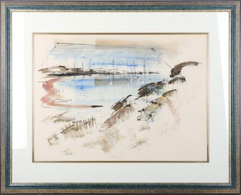 BIRDSEY WATERCOLOR ON PAPER OF THE BAY FRAMED