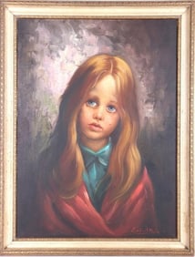 ERBERT MULE ORIGINAL CRYING GIRL OIL PAINTING