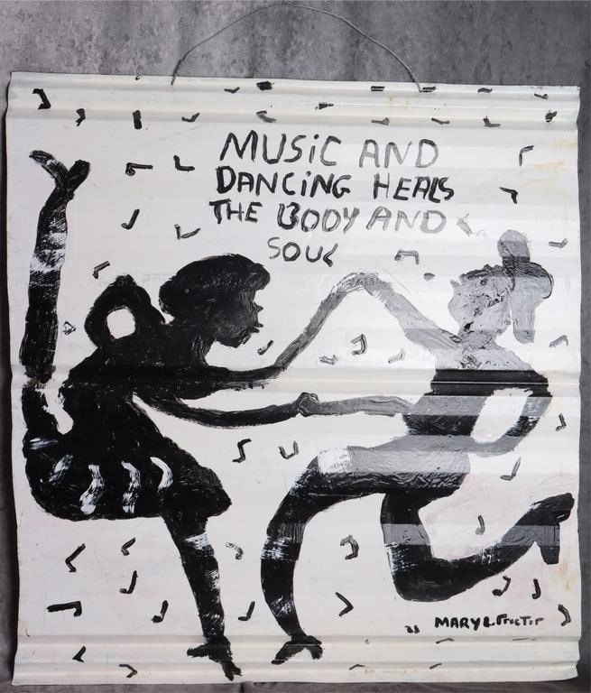 MARY L. PROCTOR 'MUSIC & DANCING' OIL ON TIN SHEET (1 of 4)