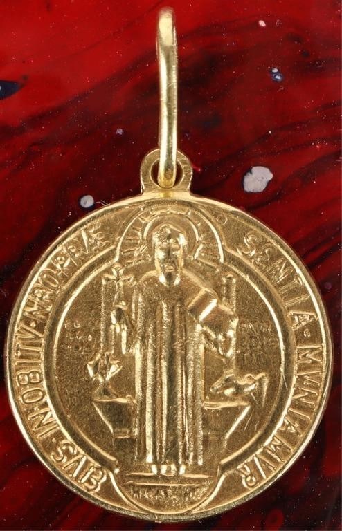 18K YELLOW GOLD SAINT BENEDICT ROUND MEDAL (1 of 2)