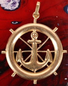 18K YELLOW GOLD HELM ANCHOR UNISEX PENDANT