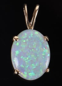 14K YELLOW GOLD 1CT BLUE OPAL LADIES PENDANT