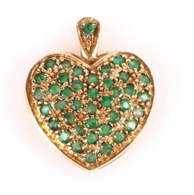 14K GREEN TOURMALINE PAVE HEART PENDANT