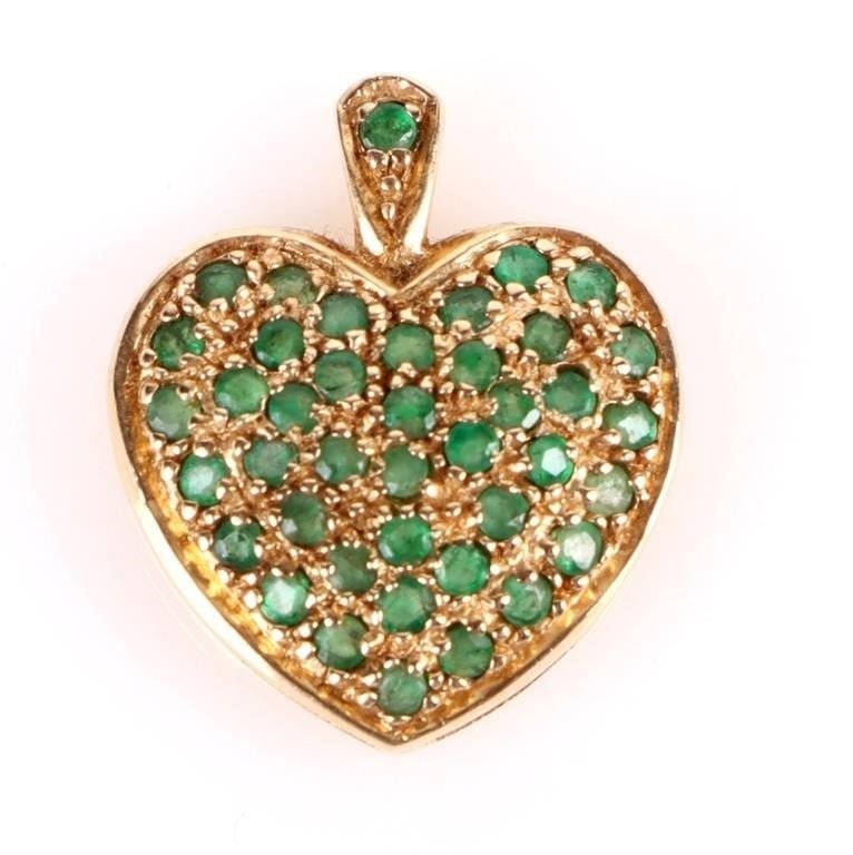 14K GREEN TOURMALINE PAVE HEART PENDANT: 14K green tourmaline pave heart pendant. Stone Type: Tourmaline Weight: 2.32 Grams Condition: Very Fine