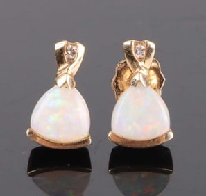 14K YELLOW GOLD OPAL DIAMAOND LADIES EARRINGS