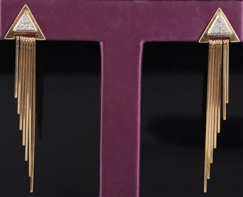 14K YELLOW GOLD DIAMOND DANGLE MODERN EARRINGS