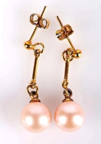 8.3-8.5MM PINK PEARL 14K YELLOW GOLD EARRINGS