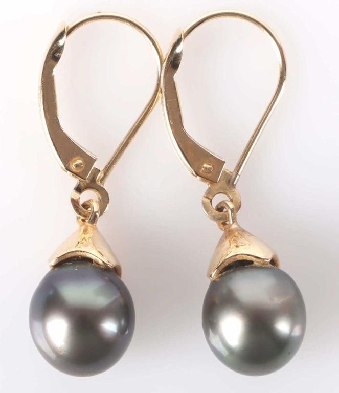 8.4-8.1MM BLACK PEARL 14K YELLOW GOLD EARRINGS (1 of 3)
