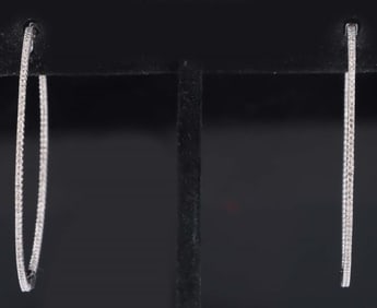 14K WHITE GOLD DIAMOND LADIES HOOP EARRINGS