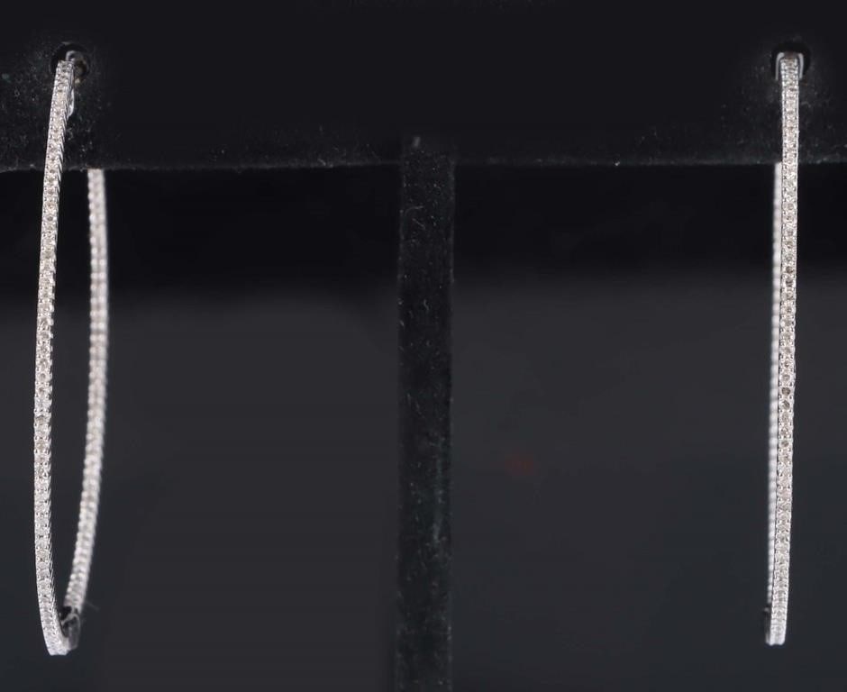 14K WHITE GOLD DIAMOND LADIES HOOP EARRINGS (1 of 3)