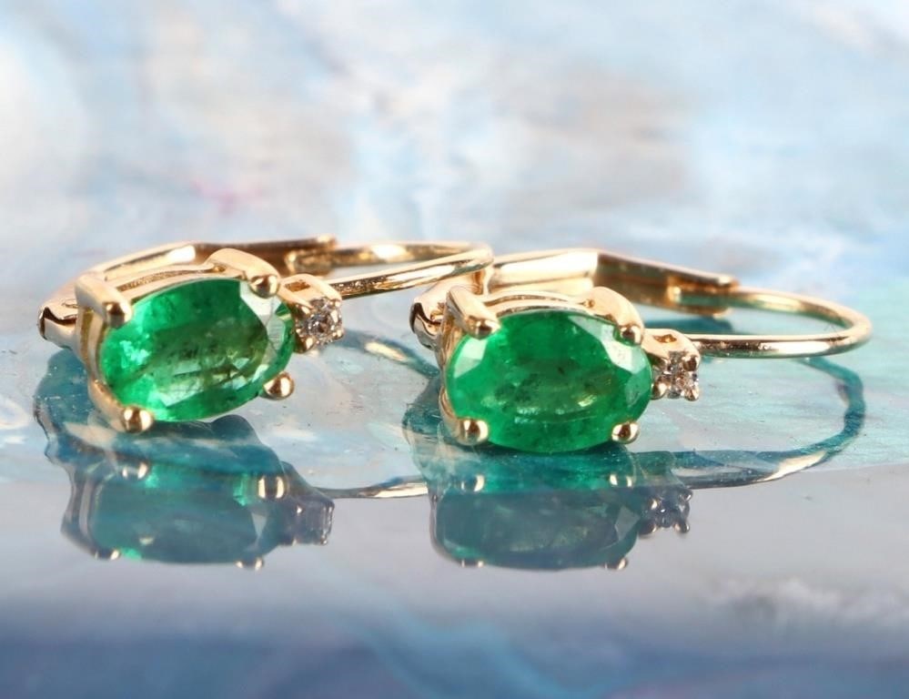 10K YELLOW GOLD LADIES EARRINGS W/ DIA. & EMERALDS (1 of 3)