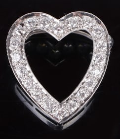 14K WHITE GOLD SAPPHIRE HEART LADIES BROOCH