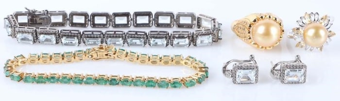 STERLING SILVER LADIES JEWELRY W/ GOLD PEARL (5)
