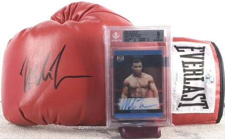 MIKE TYSON SIGNED BOXING GLOVE AND GRADED CARD