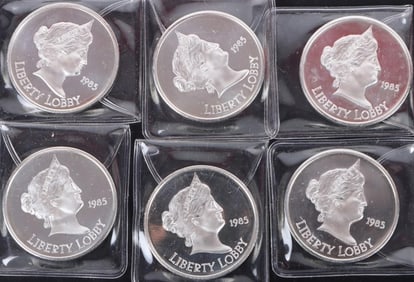 1 OZT FINE SILVER 1985 LIBERTY LOBBY PF ROUNDS-(6)