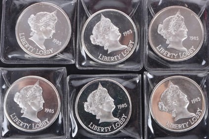 1 OZT FINE SILVER 1985 LIBERTY LOBBY PF ROUNDS-(6)