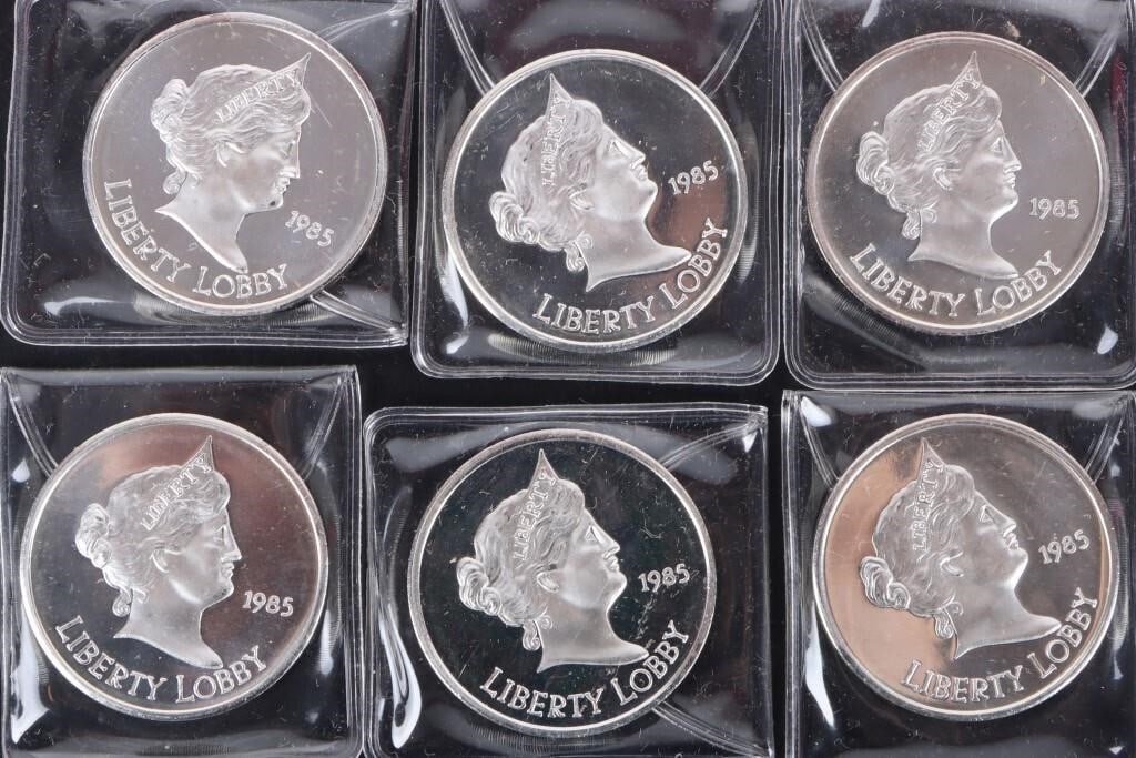 1 OZT FINE SILVER 1985 LIBERTY LOBBY PF ROUNDS-(6) (1 of 2)