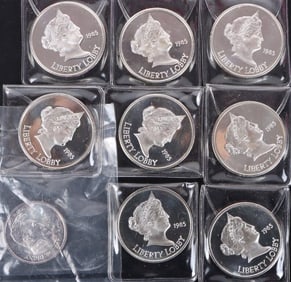 FINE SILVER 1 & 0.5 OZT LIBERTY LOBBY ROUNDS - (9)