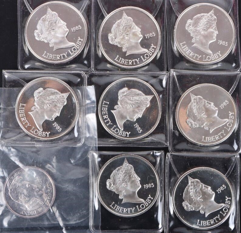 FINE SILVER 1 & 0.5 OZT LIBERTY LOBBY ROUNDS - (9) (1 of 2)