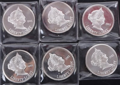 1 OZT FINE SILVER 1985 LIBERTY LOBBY PF ROUNDS-(6)