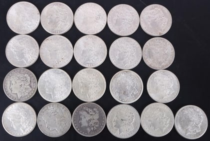 ROLL OF 21 ASSORTED 90% SILVER MORGAN DOLLARS
