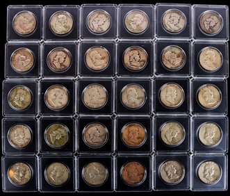 ASSORTED 90% SILVER BEN FRANKLIN HALF DOLLARS-(30)