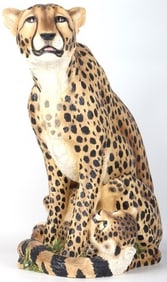 RARE 1993 TOWNSENDS CHEETAH & CUB CERAMIC STATUE