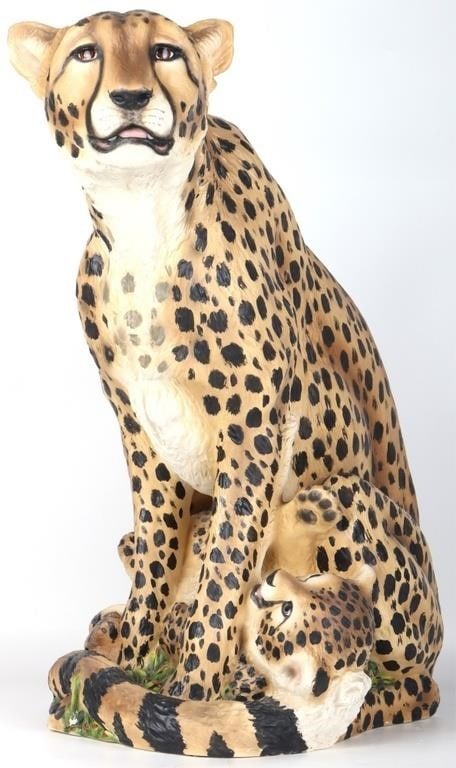 RARE 1993 TOWNSENDS CHEETAH & CUB CERAMIC STATUE (1 of 7)